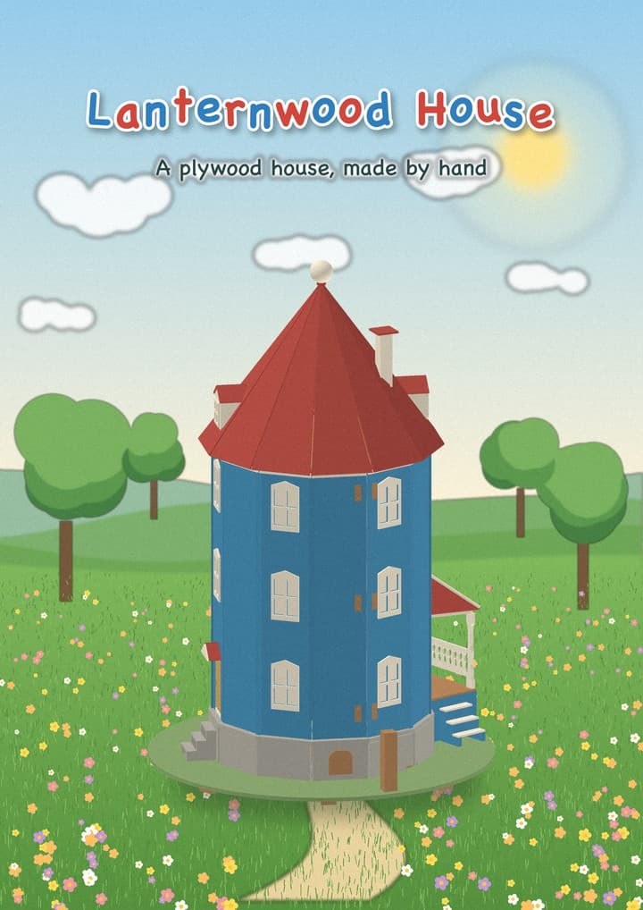 Okładka książki budowy Lanternwood House: okrągła niebieska wieża na letniej łące